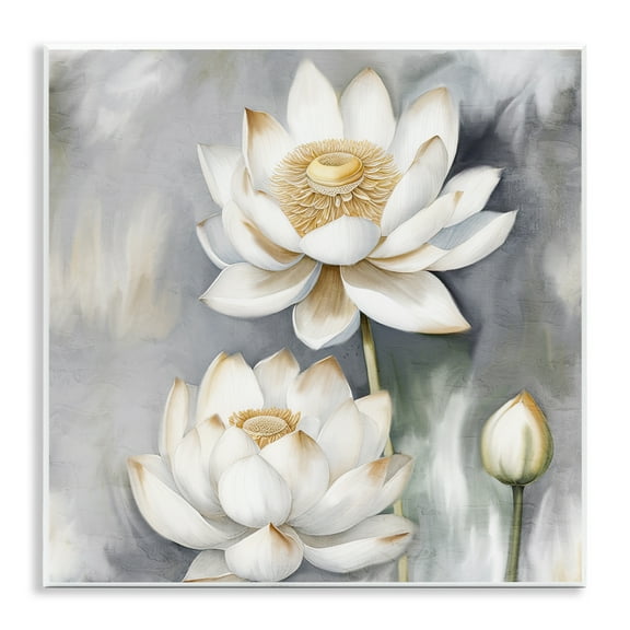 Stupell Industries Budding White Lotus Plants & Flowers Painting Unframed Art Print Wall Art, 12 x 12