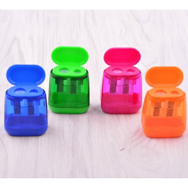 Pencil Sharpener, 4 Pcs Manual Pencil Sharpeners Double Holes Sharpener with Lid Colored Pencil Sharpeners