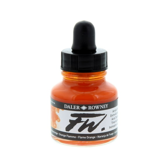 Daler-Rowney FW Acrylic Artists Ink, 1 oz. Dropper-Top Bottle, Flame Orange