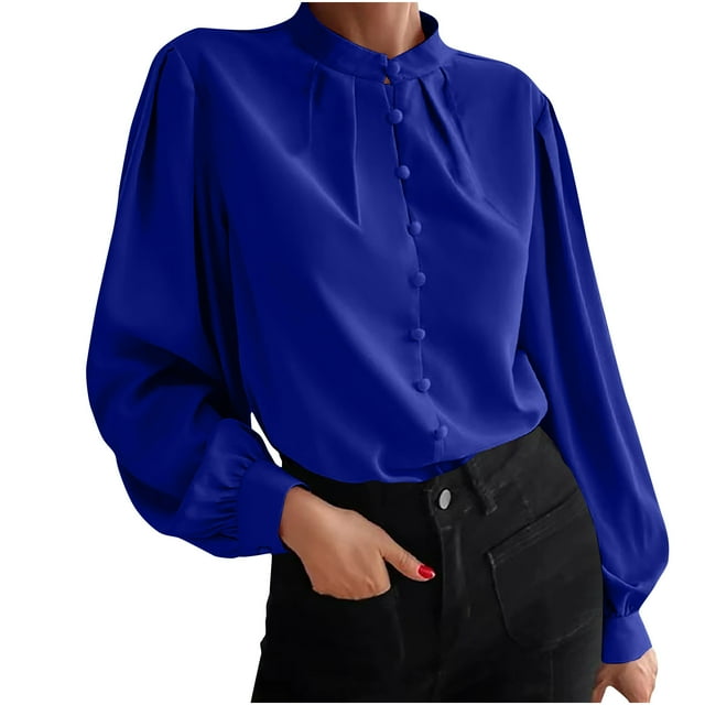 CEHVOM Fashion Women Solid Color Long Sleeve Comfortable Breathable Shirt Tops Clearance