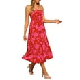 thumbnail image 4 of INSPIRE CHIC Casual Floral Dress for Women's Smocked Sleeveless Beach Midi Dresses XS Red, 4 of 6