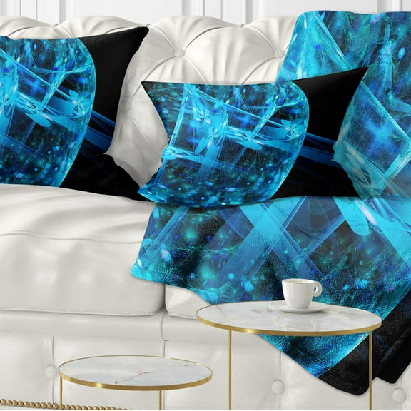 Designart Blue Fractal Cube in Dark - Abstract Throw Pillow - 12x20