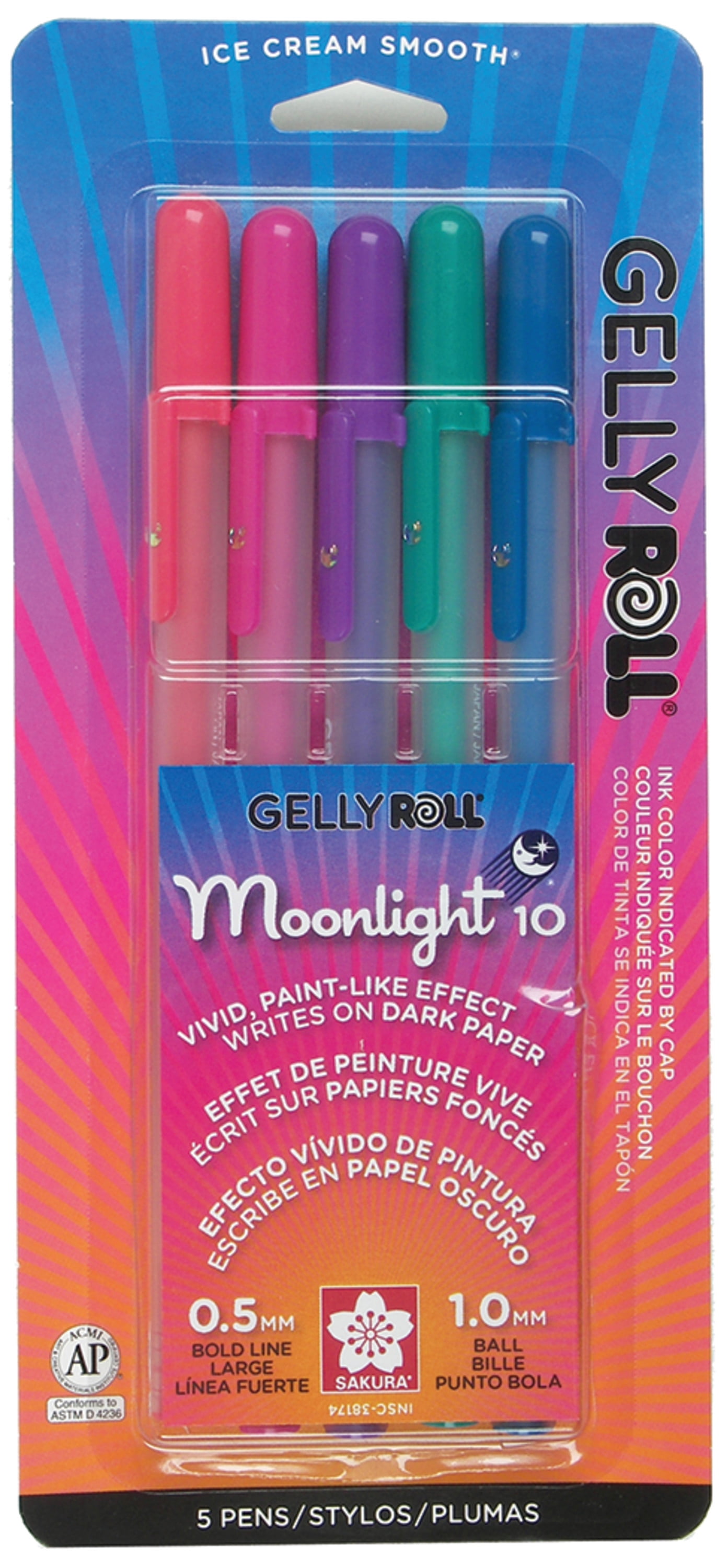 Dusk Pack Sakura 38175 5-Piece Gelly Roll Assorted Colors Blister Card Moonlight 10 Bold Point Gel Ink Pen Set 
