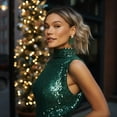 thumbnail image 4 of MYCUTEY Christmas Tree Earrings For Women Green Tubes Tassel Tree Dangle Earrings CZ Star Studs, 4 of 7