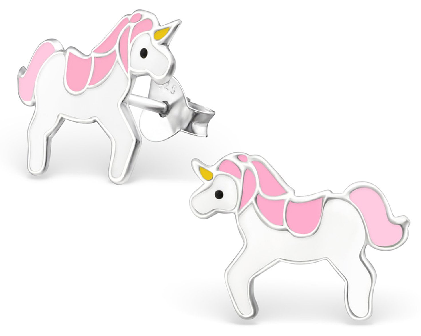 Nickel Free Hypoallergenic Sterling Silver Prancing Unicorn with Wings Earrings for Kids