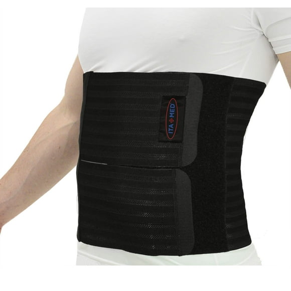 ITA-MED 12" Abdominal Binder for Men, Adjustable & Breathable Post Surgery Compression Garment, Ideal for Post-Surgical Patients & Individuals with Hernias (Black, Small)