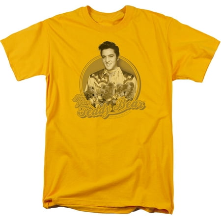 Elvis Teddy Bear Mens Short Sleeve Shirt (Gold, Small)