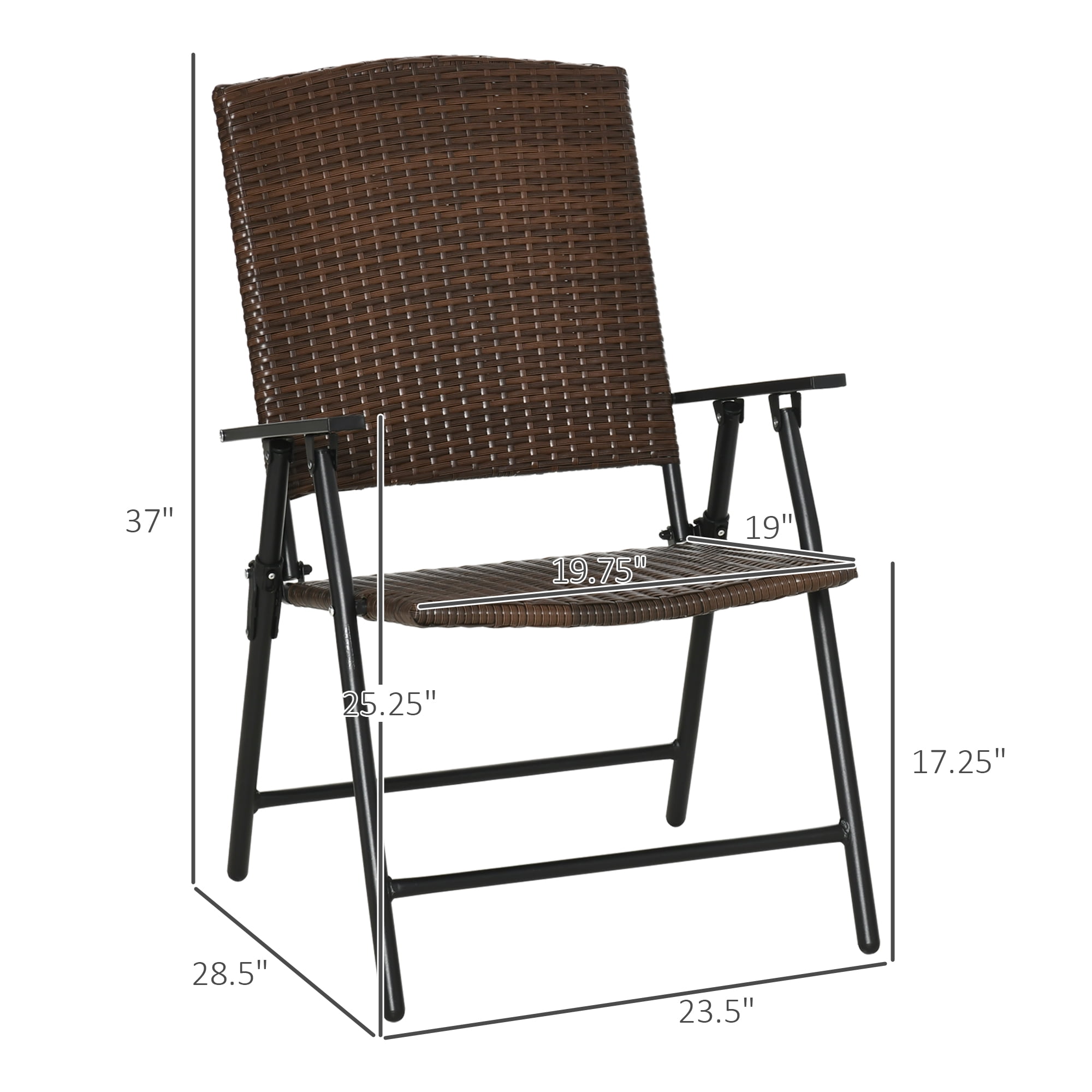 Outsunny Folding Patio Chair Set of 4 Rattan Folding Chairs with Armrest Steel Frame for Outdoors Camping Brown Walmart