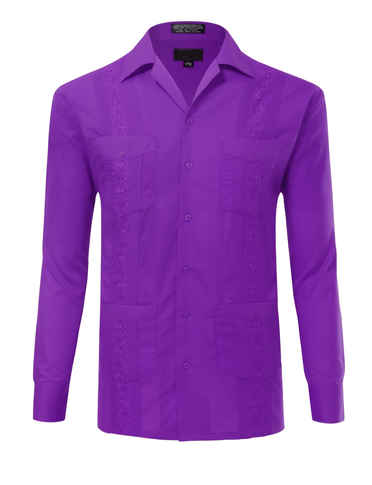 Allsense Men's Long Sleeve Guayabera Color Formal Dress Shirt Purple