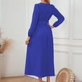 thumbnail image 5 of IROINNID Long Sleeve Dress for Women Fall Dress Full-Length Shirt Dress Sexy Vintage V Neck Long Sleeve Solid Dresses,Blue, 5 of 9