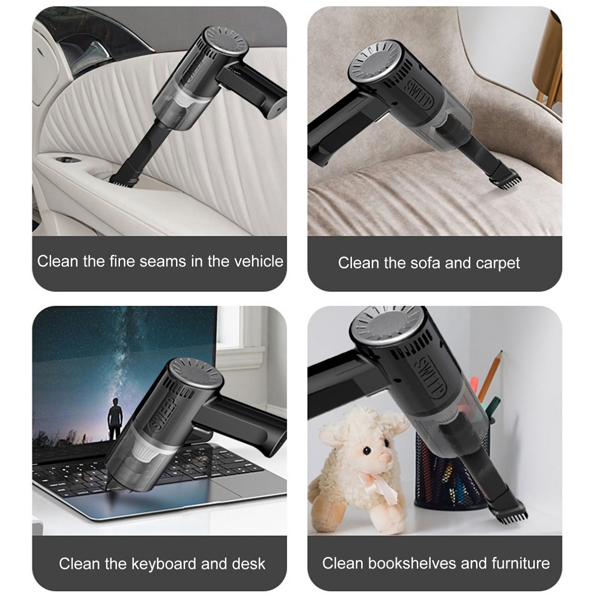 K-7 Wireless Car Vacuum Cleaner, Portable Mini Vacuum Powerful Suction for Car Interior and Home Cleaning (Black)