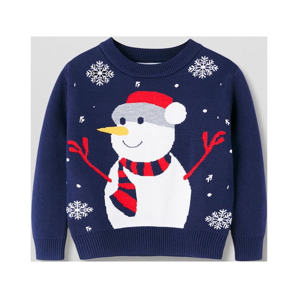 Suéter Jersey de dibujos animados para niños Estilo navideño Algodón Manga larga Top Traje de vacaciones Cgtredaw Azul marino T 3-4 años Única para Niño