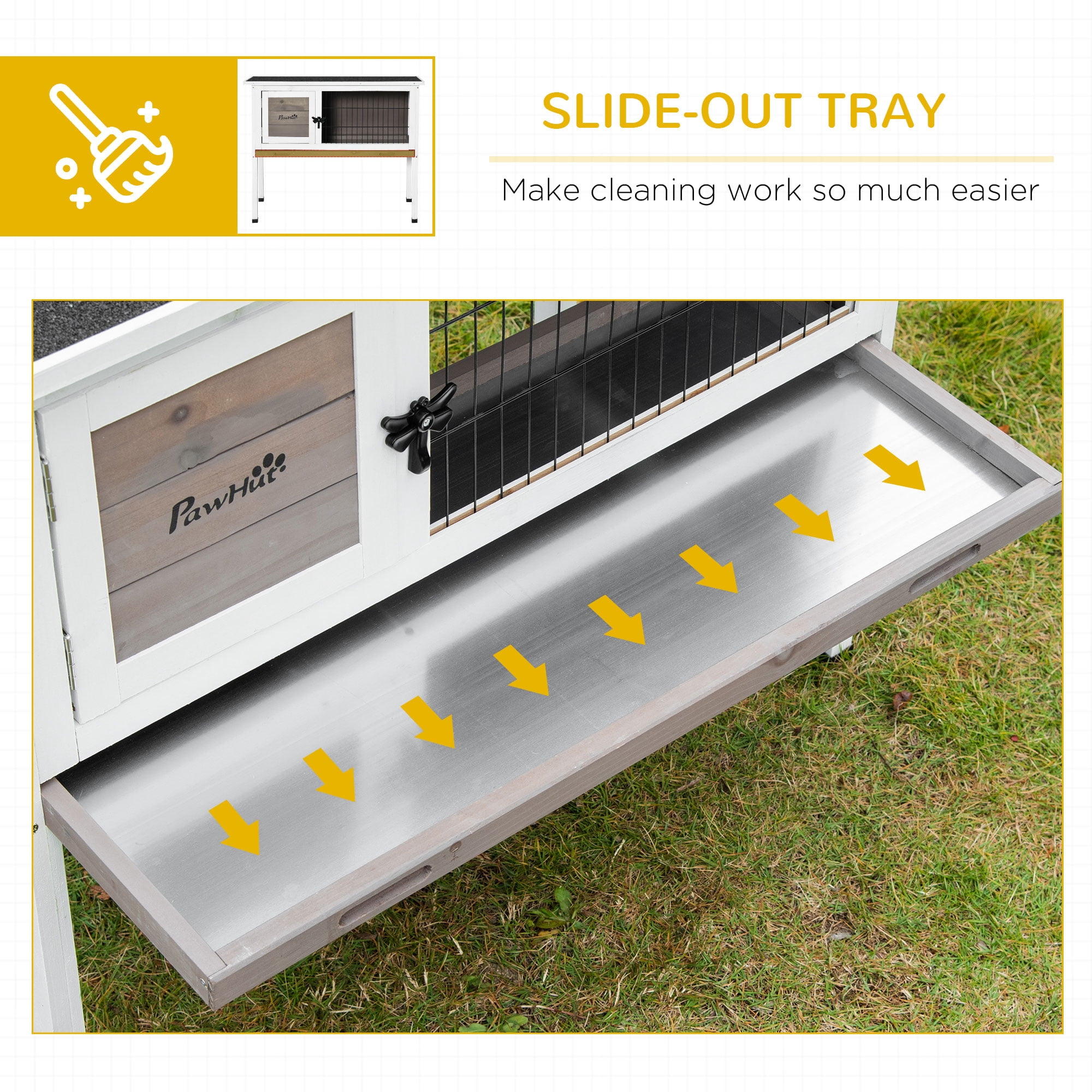 PawHut Elevated Rabbit Hutch w/ Hinged Roof & Metal Cage, Great for Small Animal