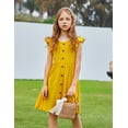 thumbnail image 2 of Oudiya Girls Summer Sundress Flutter Sleeve A-Line Button Down Casual Midi Girls Dresses,Yellow,5-6Y, 2 of 6