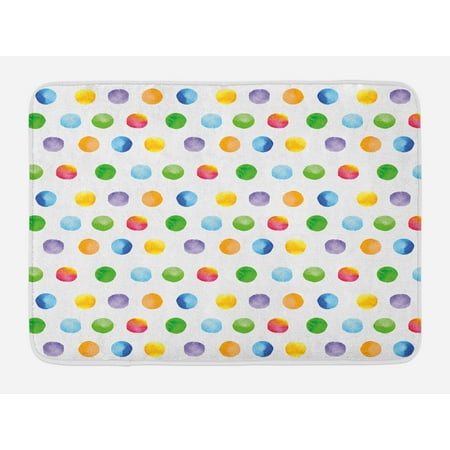 Watercolor Bath Mat Abstract Brush Stroke Polka Dots Grunge