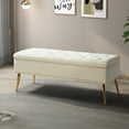 thumbnail image 4 of 45" Storage Bench, Tina's Home Upholstered Button Tufted Entryway Ottoman Metal Leg Bedroom Ivory, 4 of 7