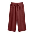 thumbnail image 4 of Summer Capris Cotton New Summer Faux Linen Capris for Women Casual Wide Leg Cropped Pants with Pocket Summer Elastic Waist Comfy Casual Trousers, 4 of 7
