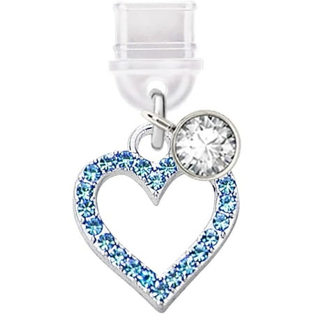 TP301 Type-C Charging Port Anti Dust Plug Crystal Love Heart Cell Phone Charm for Samsung/OnePlus/Xiaomi/oppo Android Phone iPhone 15/16 (Blue)