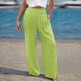 thumbnail image 2 of ibiyuan Womens Pants Summer High Waist Wide Leg Palazzo Pants Plus Size Casual Linen Trousers for Women Drawstring Lounge Pants Women with Pockets Cropped Spring Summer Vacation Outfits, 2 of 6