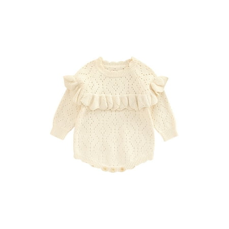 

Sunisery Infant Baby Girl Knit Sweater Romper Long Sleeve Crewneck Sweaters Bodysuit Fall Spring Clothes White 12-18 Months