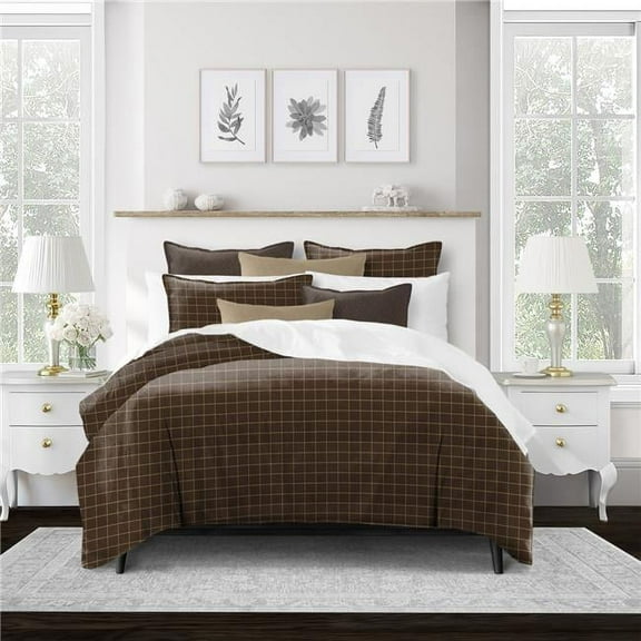 6ix Tailors ANS-CHO-CVT-SQ-5PC Square Ansible Chocolate Super Queen Size Coverlet & 2 Pillow Shams Set - 5 Piece
