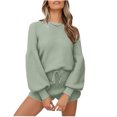 thumbnail image 1 of Babysbule Womens Fall Plus Top Sets Sales Women's Fashionable Solid Color Lantern Long Sleeved Patchwork Drawstring Straight Shorts Casual Set, 1 of 6