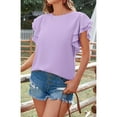 thumbnail image 4 of Ltctricy Blouses for Women Dressy Casual Layered Ruffle Short Sleeve Boat Neck Chiffon Flowy Tops Casual Loose T Shirts, 4 of 6
