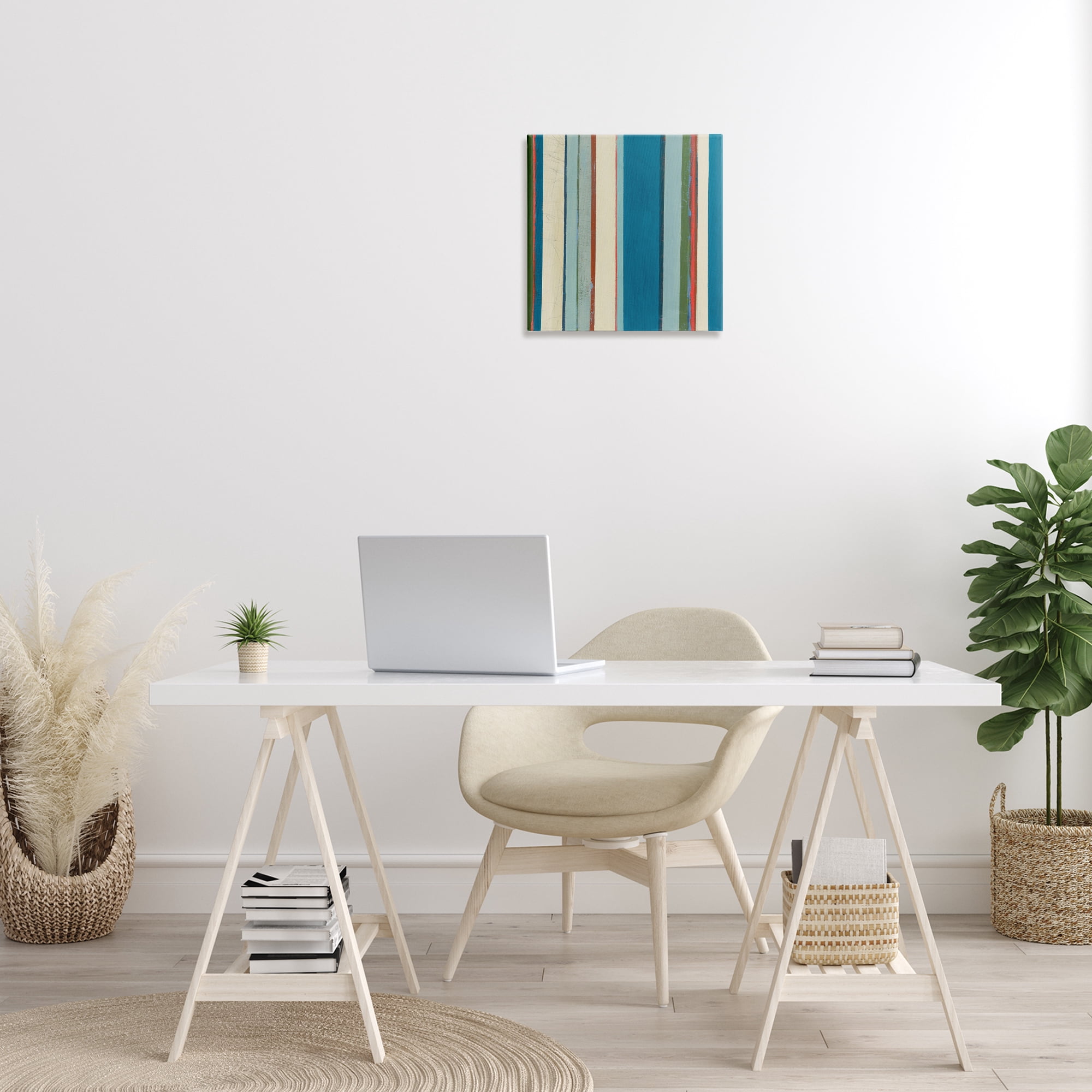 Stupell Industries Asymmetrical Blue Stripes Abstract Painting Gallery Wrapped Canvas Art Print Wall Art, 17 x 17