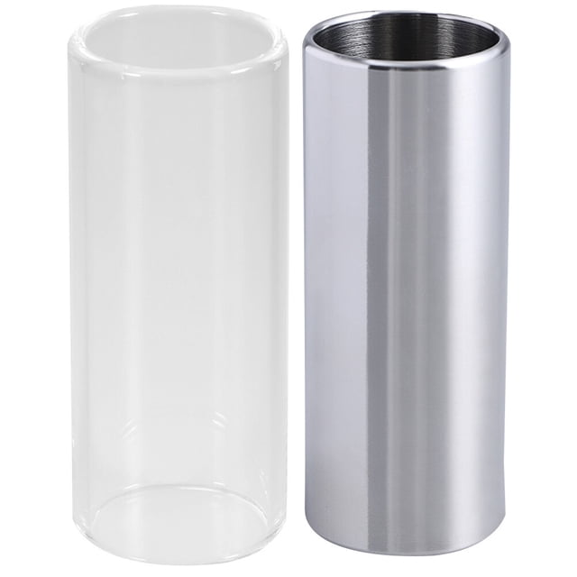 2 Pcs 70mm Glissière de Guitare en Verre et Acier Inoxydable Transparent et Argent