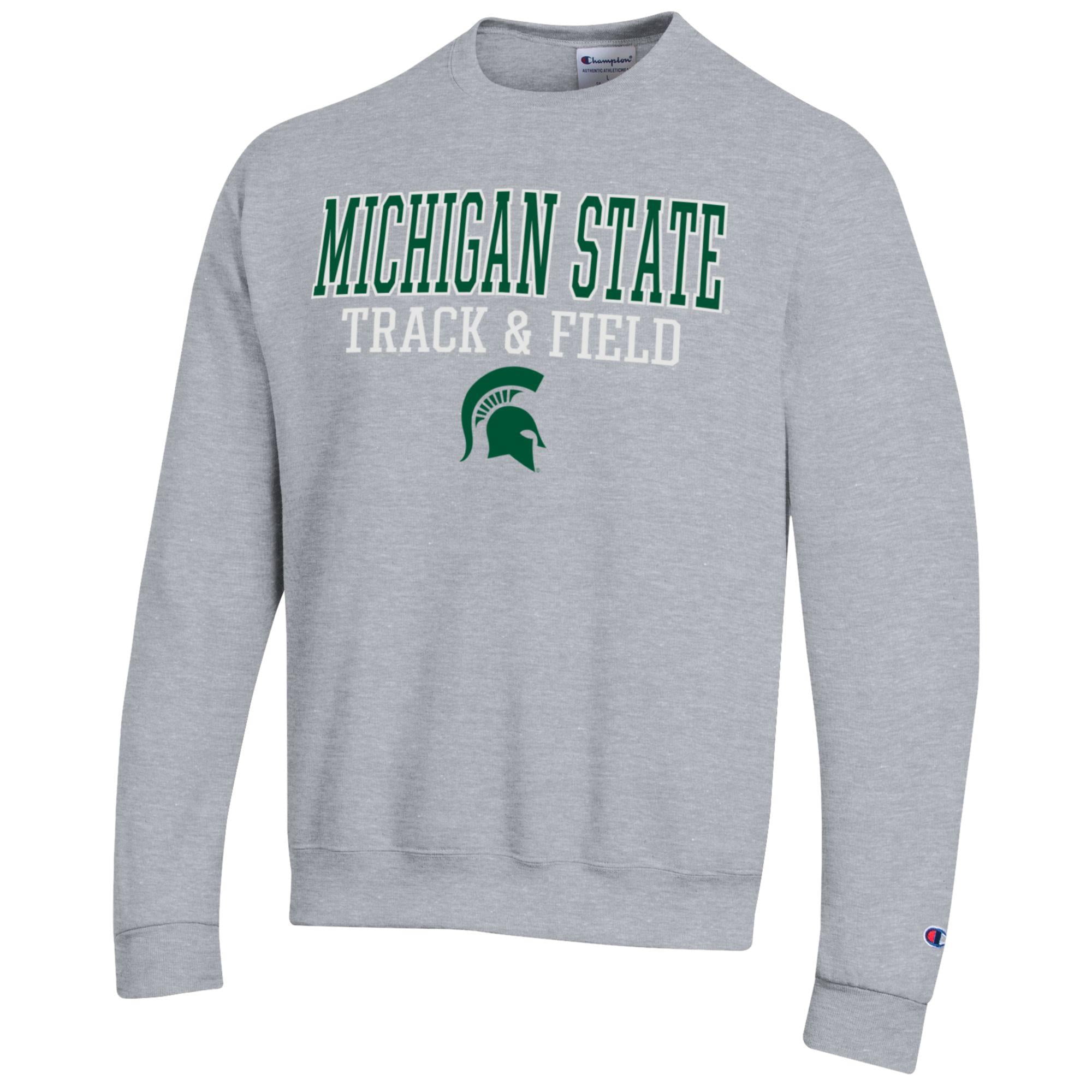 Men's Champion  Gray Michigan State Spartans Track & Field Stack Powerblend Pullover Sweatshirt