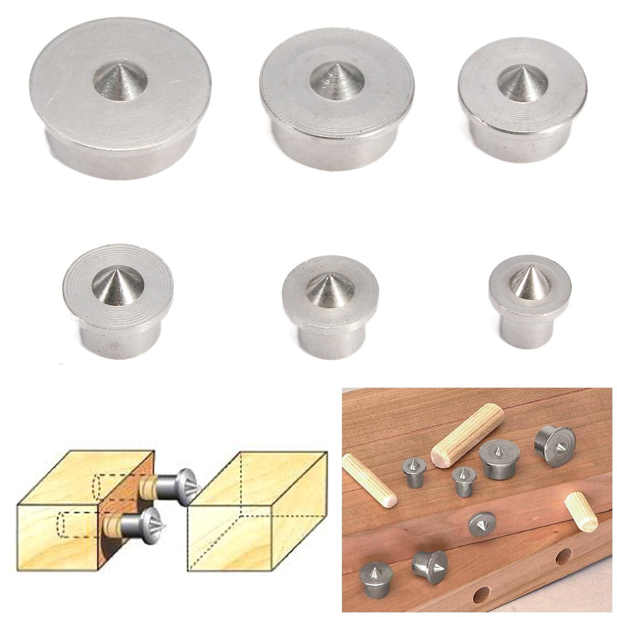 6PCS 412mmDowel Drill Centre Points Pin Wood 4mm 6mm 8mm 10mm 12mm Dowel Tenon Center Set