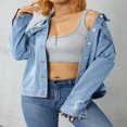 thumbnail image 4 of Women‘s Ripped Denim Jackets  Long Sleeve Button Up Slim Fit Distressed Jean Jackets, 4 of 9