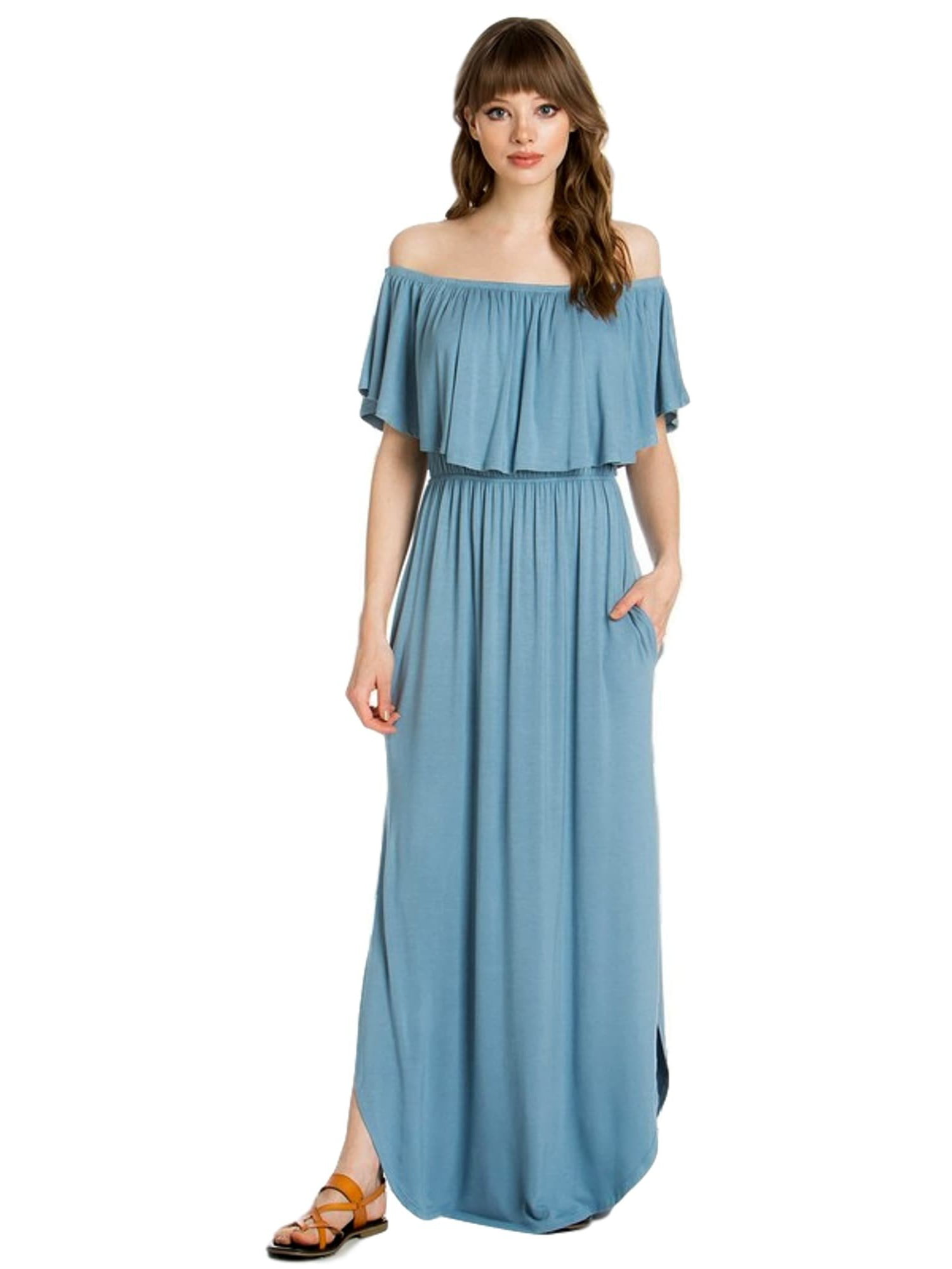 Cezanne - Off Shoulder Ruffle Maxi Dress, Chambray - Walmart.com ...