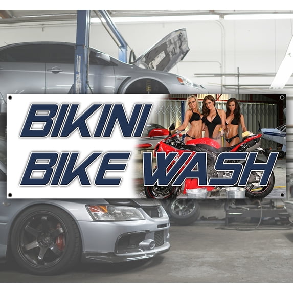 Bikini Bike Wash 13 oz Vinyl Banner With Metal Grommets