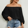 thumbnail image 2 of cfhntfmh Going out Tops for Women Trendy Chiffon off Shoulder Shirts Soft Long Sleeve Pleated Flowy Solid T-Shirts, 2 of 7