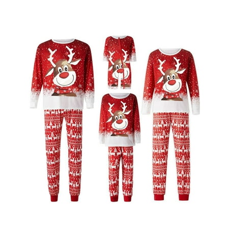 

CenturyX Christmas Matching Pajamas for Family Deer Snowflake Print Long Sleeve Tops Pants Xmas Sleepwear for Women Men Kid Baby Red 2