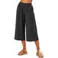thumbnail image 3 of Lumtrix Cotton Linen Capri Pants for Women Wide Leg High Waisted Casual Lounge Pant Summer Flowy Capris with Pockets Black S, 3 of 8