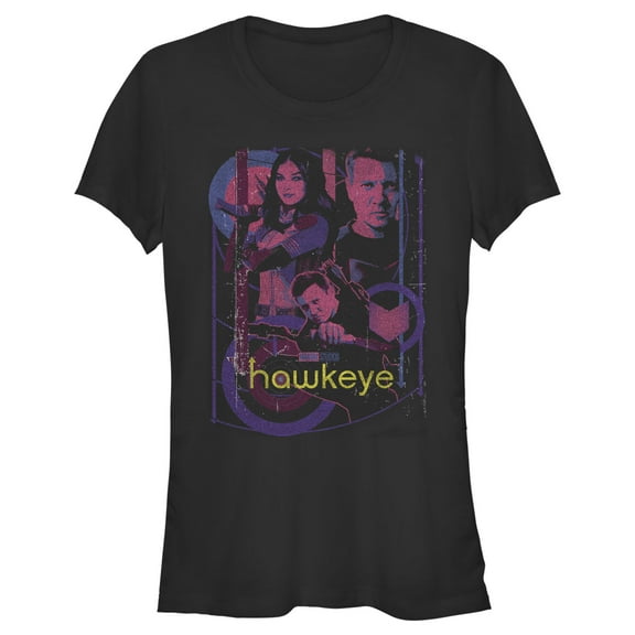 Junior's Marvel Hawkeye and Kate Bishop Distressed  Graphic Tee Black X Large