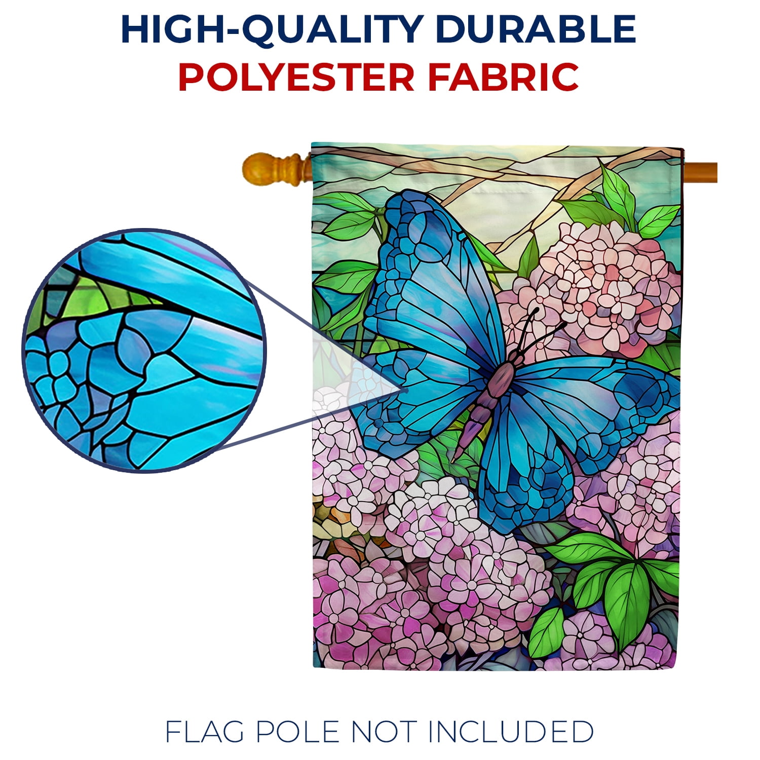 America Forever Butterfly And Lilac House Flag, 28 x 40 inch Double Sided, Stained Glass Blue Butterfly Lilac, Spring Flower Outdoor Decorative Flag