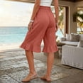 thumbnail image 6 of Cotton Linen Ruffle Hem Culottes for Women 2026 Casual Lightweight Shorts Smocked Waist Wide Leg Short Pants Watermelon Red XL, 6 of 7