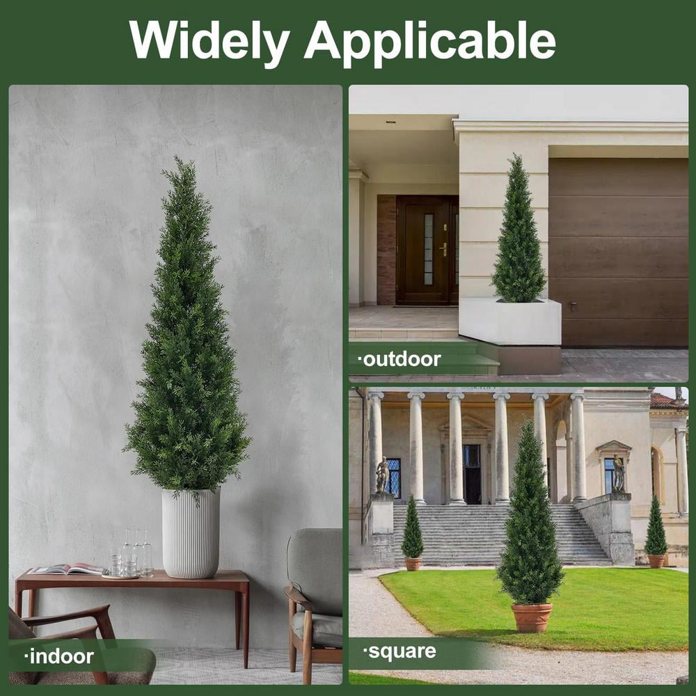 WZTO 2PCS 4FT Outdoors Potted Fake Cypress Trees Faux Evergreen Plants Artificial Topiaries 2pcs Faux Pine Tree Faux Cedar Pines for Housewarming effectual