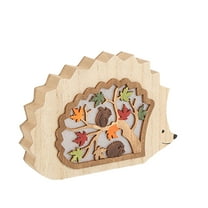 Whimsical Fall Table Decoration Set with Squirrel and Hedgehog Theme, 2-In-1 Wooden 3D Layered Carving Ornaments with Warm Led Lights, Battery-Powered for Home Dining Shelf Decor