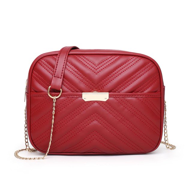 Bolso bandolera de cuero simple para mujer Bolso bandolera de hombro con cadena (Rojo) Likrtyny multifunción de oficina
