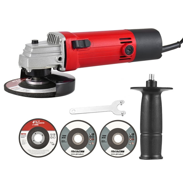Amoladora en ángulo, 4,2 amperios, 500 W, 4-1/2/5'' Herramientas eléctricas para amoladora con muelas abrasivas, ruedas de corte, disco de láminas y mango auxiliar para cortar, esmerilar, pulir