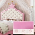 thumbnail image 5 of Bellemave Twin Size PU Leather Upholstered Bed with Crown Shaped Headboard Lovely Princess Bed with Button Tufted Design Twin Platform Bed Frame fo Teens, Pink + Cream, 5 of 10