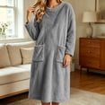 thumbnail image 4 of Mifsaly Womens Long Fleece Nightgown Plush Sleep Dress Long Sleeve Crewneck Warm Bathrobes with Pockets Gray,S, 4 of 7