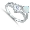 thumbnail image 4 of CHOOSE YOUR COLOR White Simulated Opal Double Heart Promise Ring 925 Sterling Silver Band CZ Female Size 8, 4 of 4