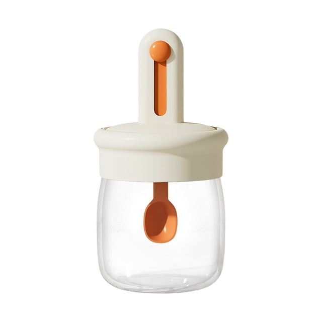 Orange Glass Salt Pepper Shaker Storage Jar With Retractable Spoon And Sealing Lid Seasoning Container Orange 5.9X2.95X2.95 Inches
