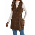 thumbnail image 3 of Vestido de Mujer Color Caqui con Bloques de Color, Otoño, Larga, Rayas, Blazer Falso para Mujer. Café L, 3 of 10