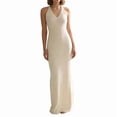 thumbnail image 3 of Womens Summer Bodycon Knit Long Dress Spring Beach V Neck Casual Sleeveless Ribbed Sweater Dresses White S, 3 of 6